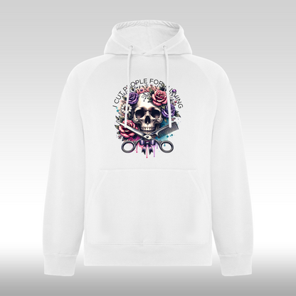 Hanorac alb personalizat Dama urban  frizer, coafeza "I Cut People For A Living" streetwear
