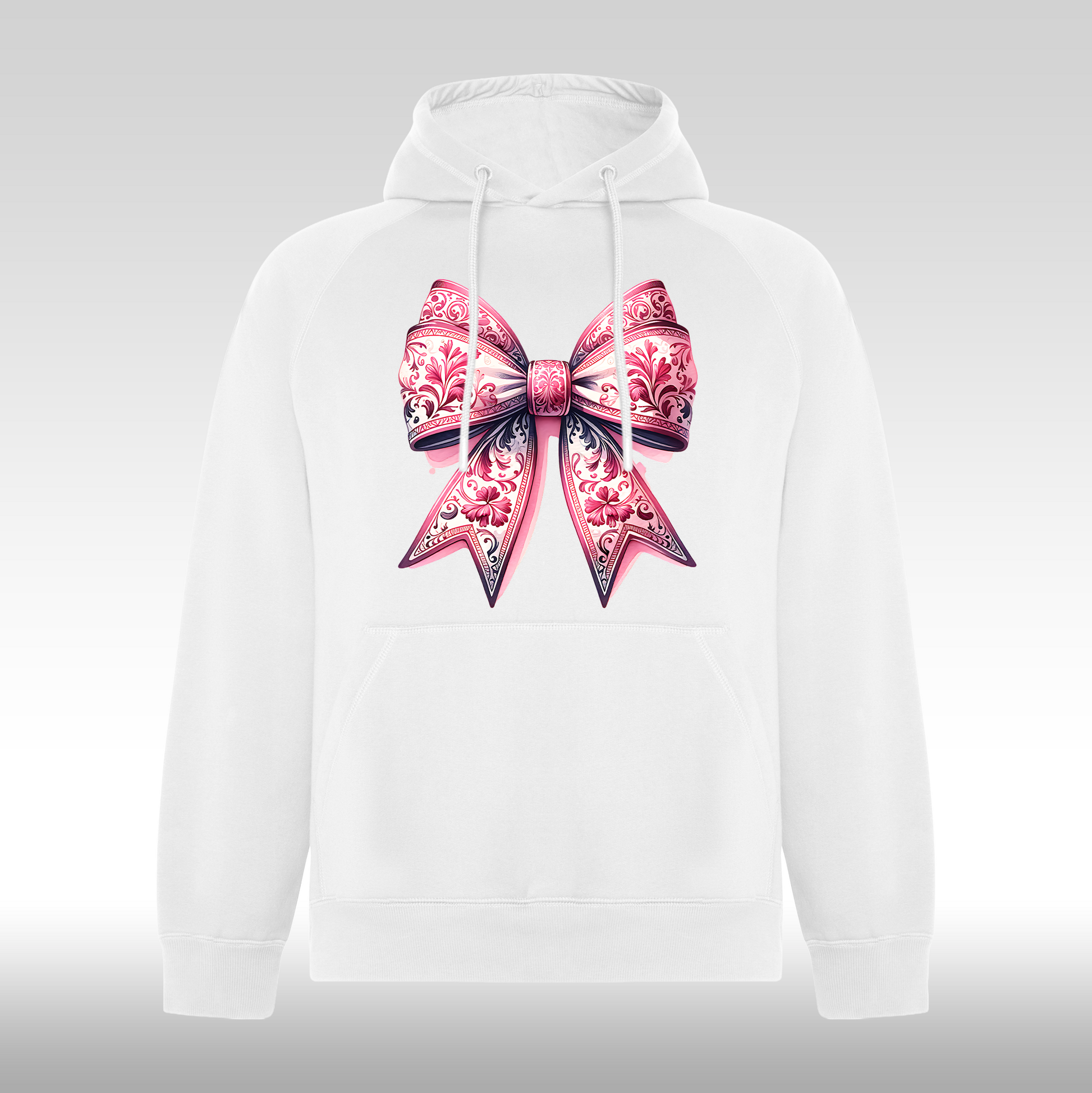 Hanorac alb personalizat Fata Dama fundita roz "Floral Ribbon" streetwear
