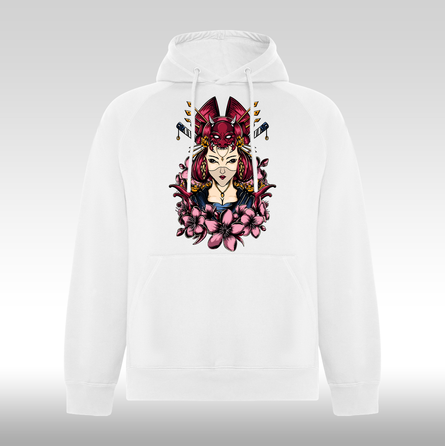 Hanorac alb personalizat Fata Dama geisha "Kunoichi Bloom" streetwear
