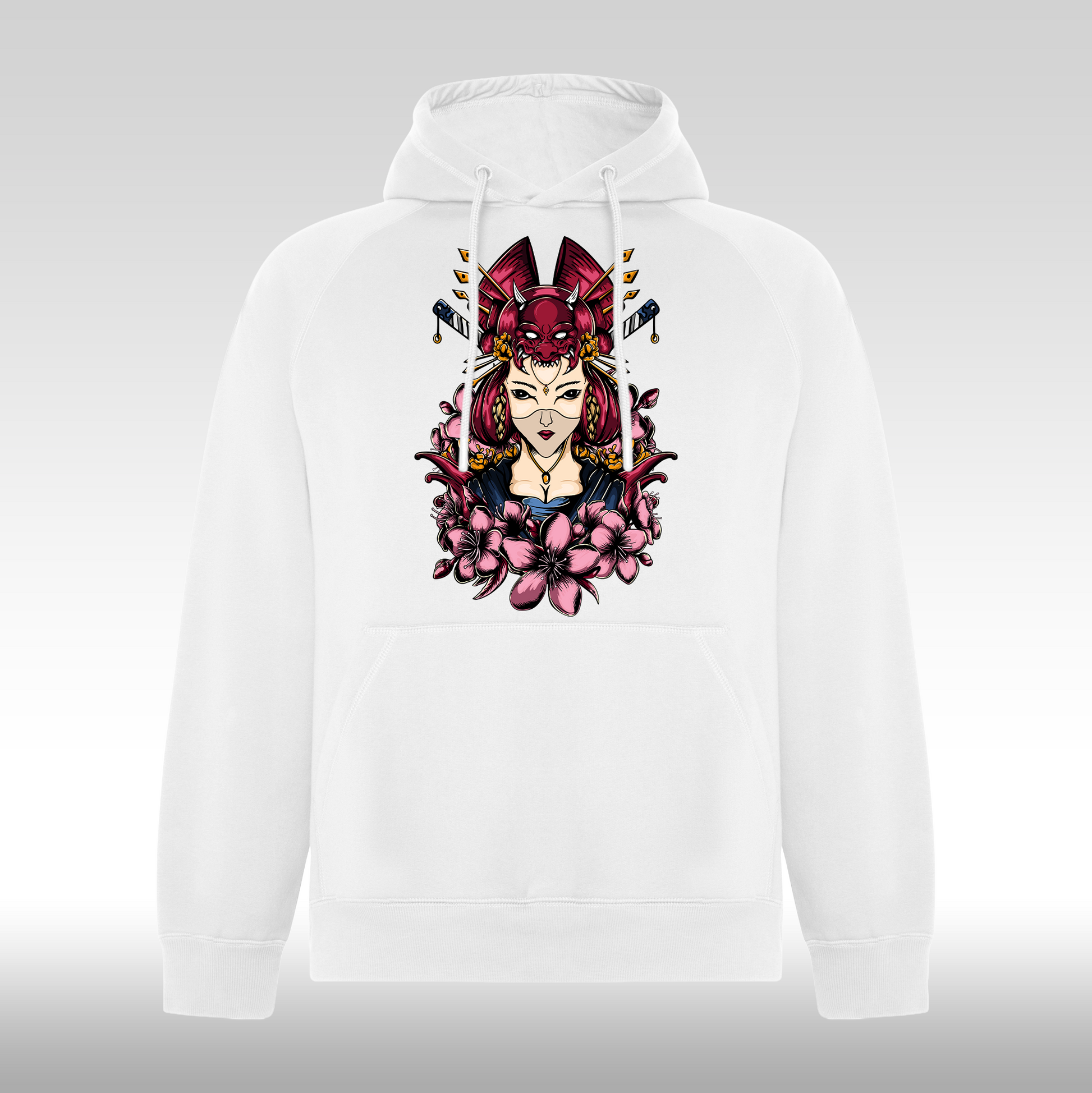 Hanorac alb personalizat Fata Dama geisha "Kunoichi Bloom" streetwear
