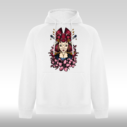 Hanorac alb personalizat Fata Dama geisha "Kunoichi Bloom" streetwear
