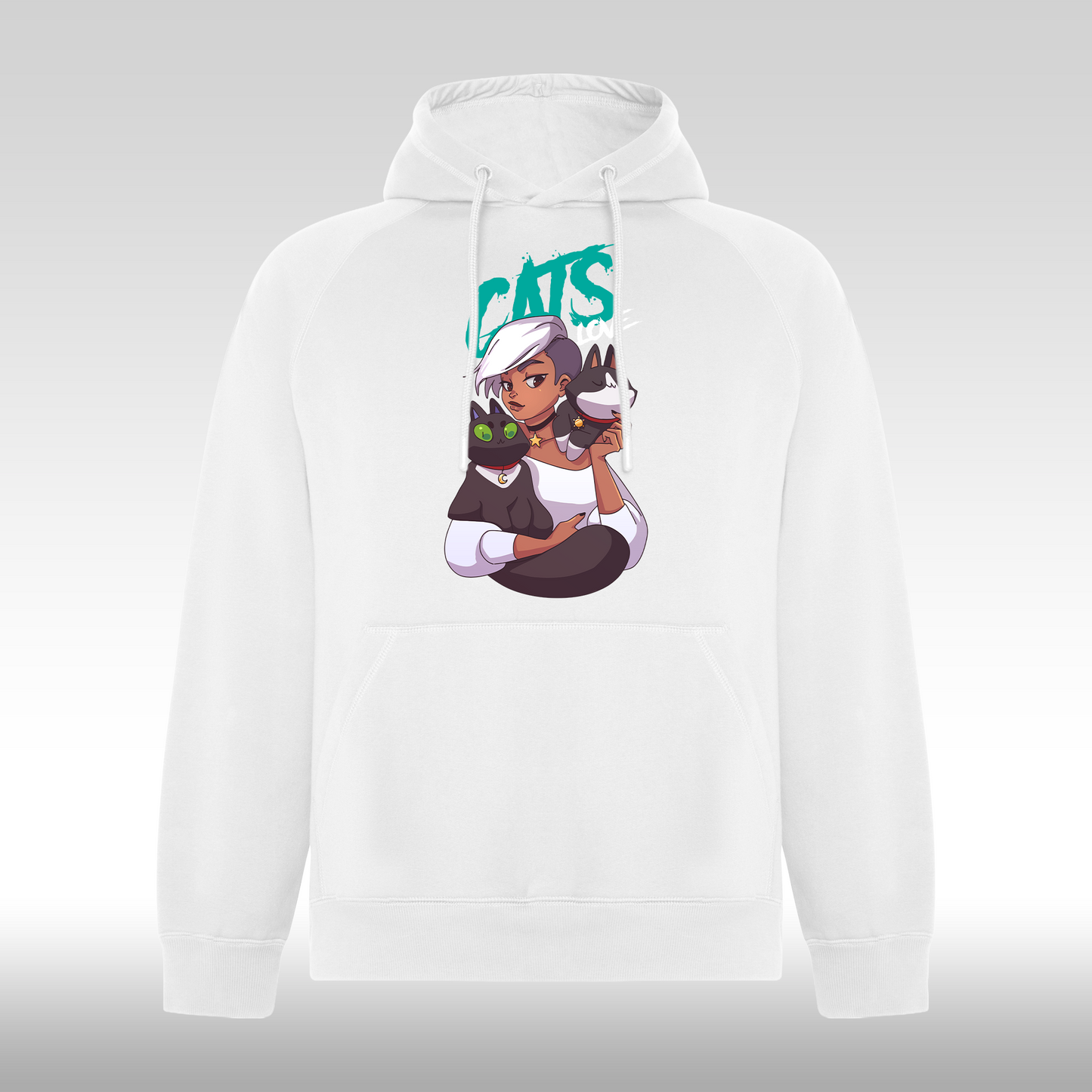 Hanorac alb personalizat Fata Dama pisici "Cats Love" streetwear
