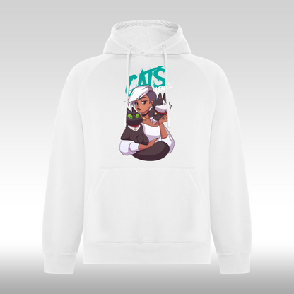 Hanorac alb personalizat Fata Dama pisici "Cats Love" streetwear
