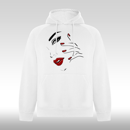 Hanorac alb personalizat Fata Dama portret "Crimson Couture" streetwear
