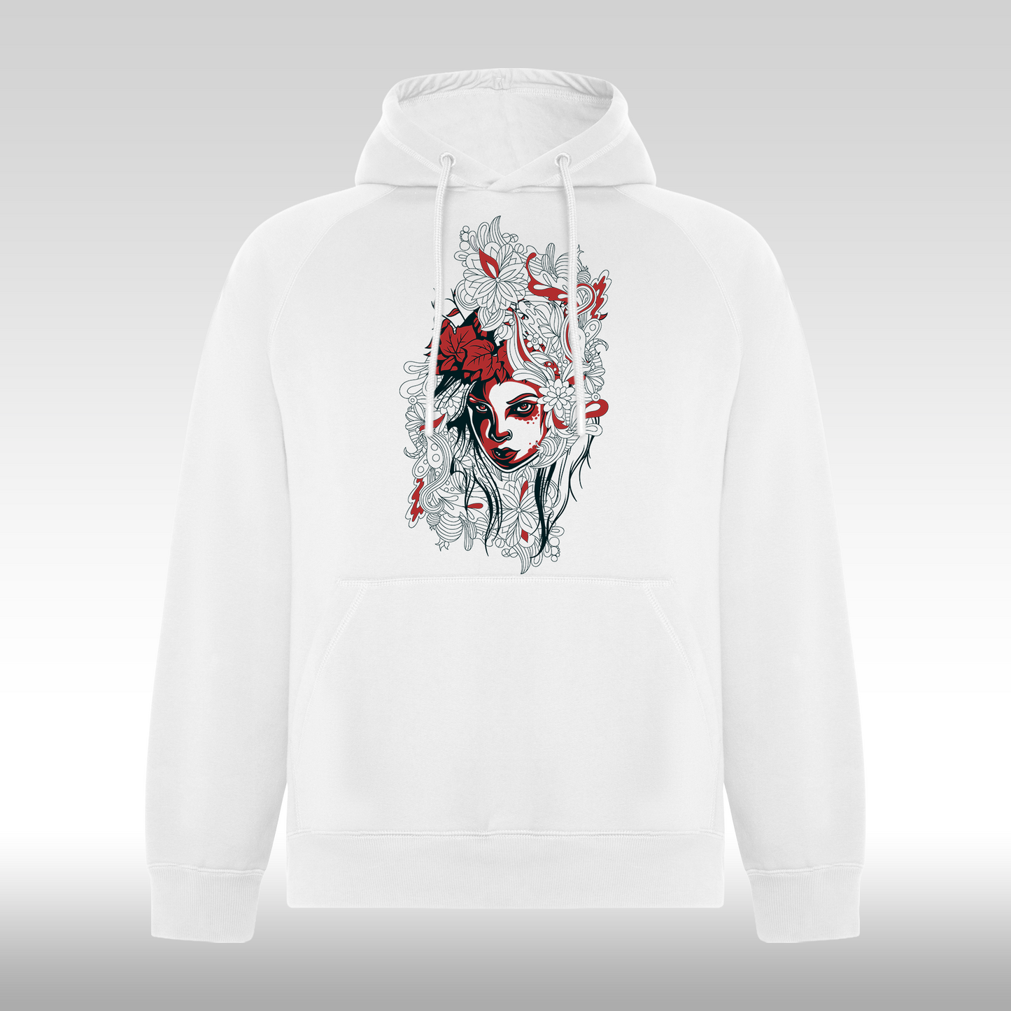 Hanorac alb personalizat Fata Dama portret "Floral Muse" streetwear
