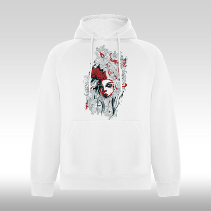 Hanorac alb personalizat Fata Dama portret "Floral Muse" streetwear
