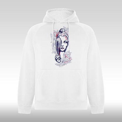 Hanorac alb personalizat Fata Dama portret "Mystic Bloom" streetwear
