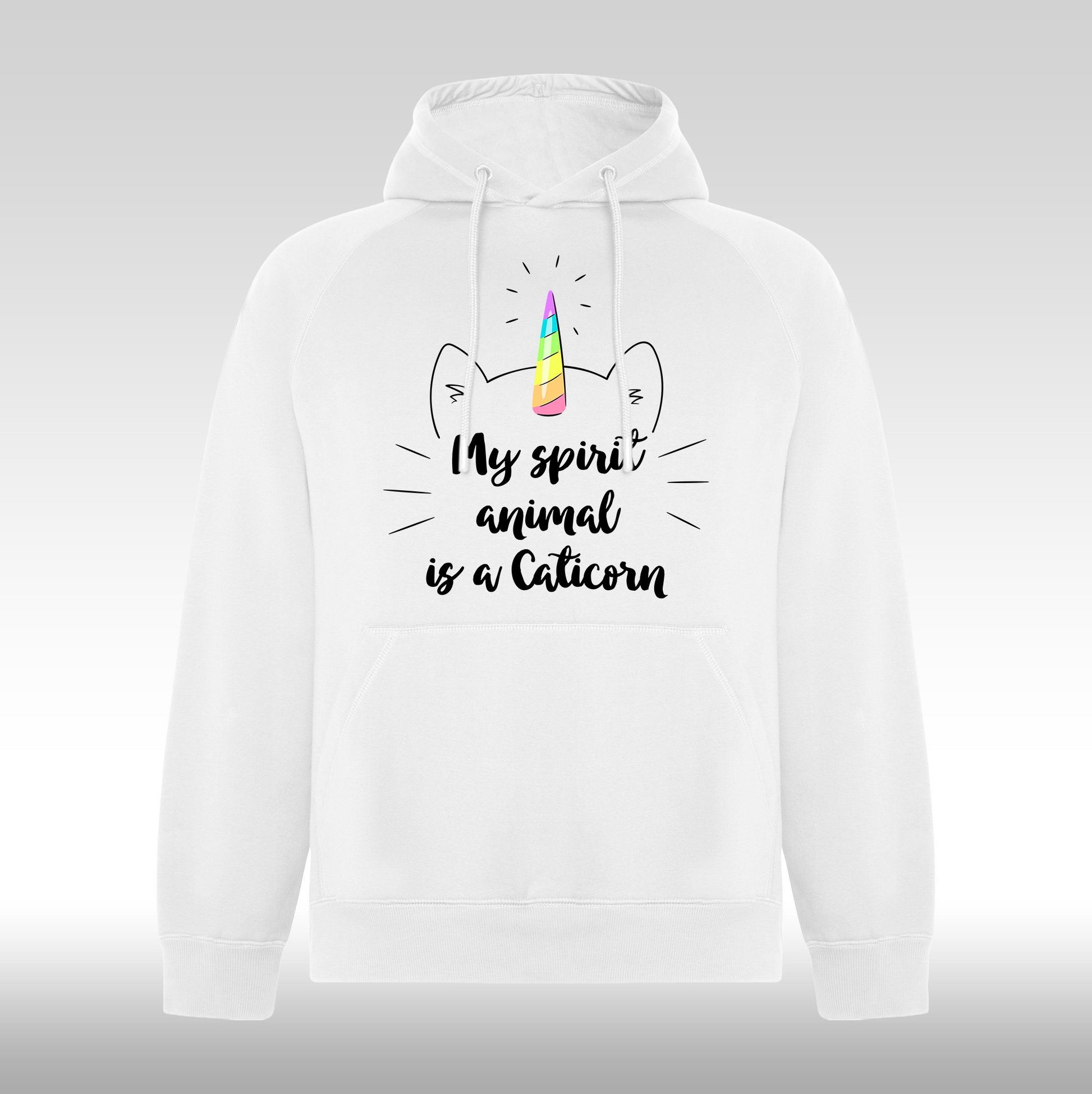 Hanorac alb personalizat Fata Dama pisica unicorn "My Spirit Animal Is a Caticorn" streetwear

