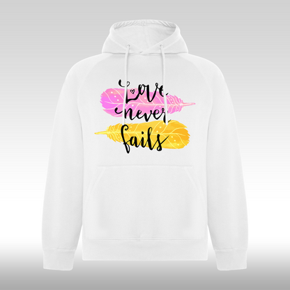 Hanorac alb personalizat Fata Dama urban "Love Never Fails" streetwear
