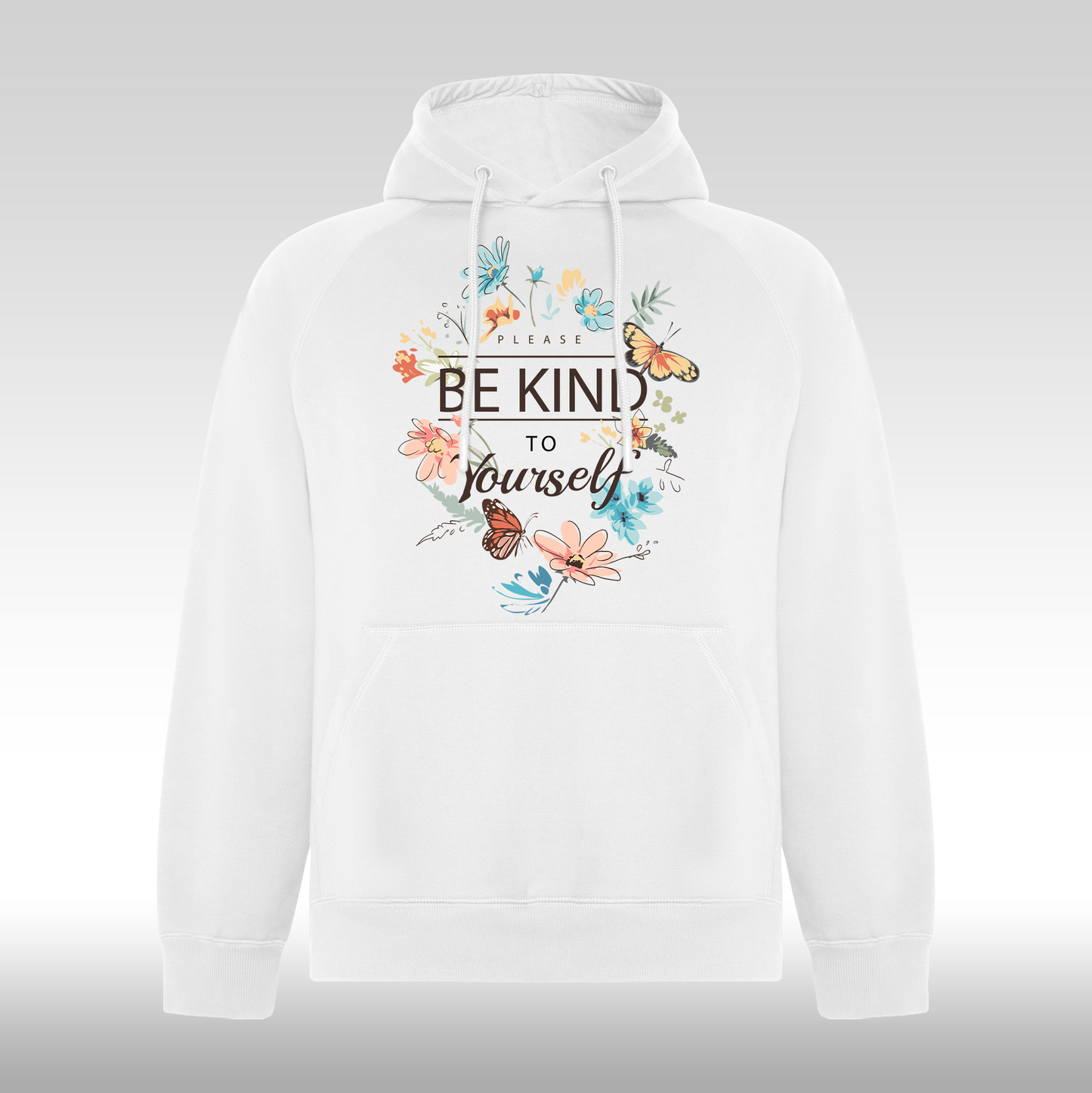 Hanorac alb personalizat Fata Dama urban "Please Be Kind To Yourself" streetwear
