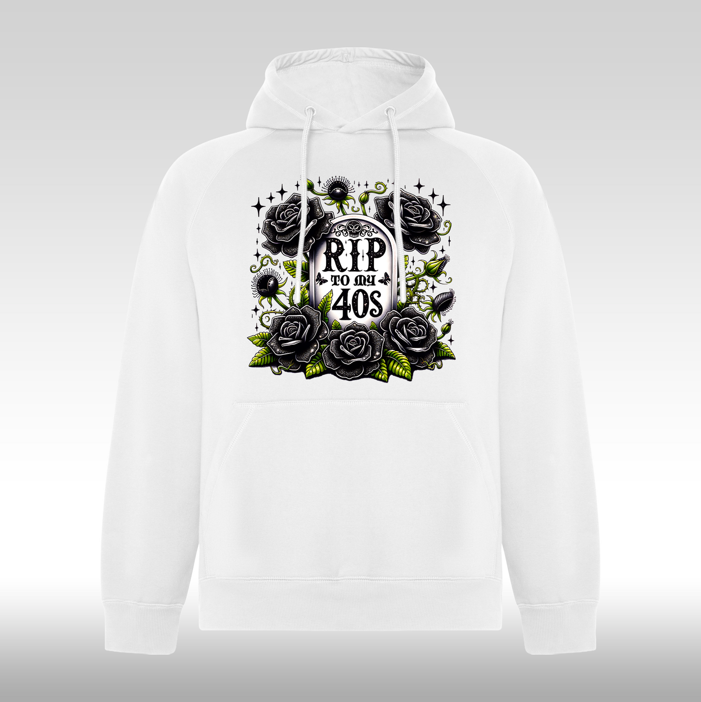 Hanorac alb personalizat Fata Dama urban "R.I.P. To My 40's" streetwear
