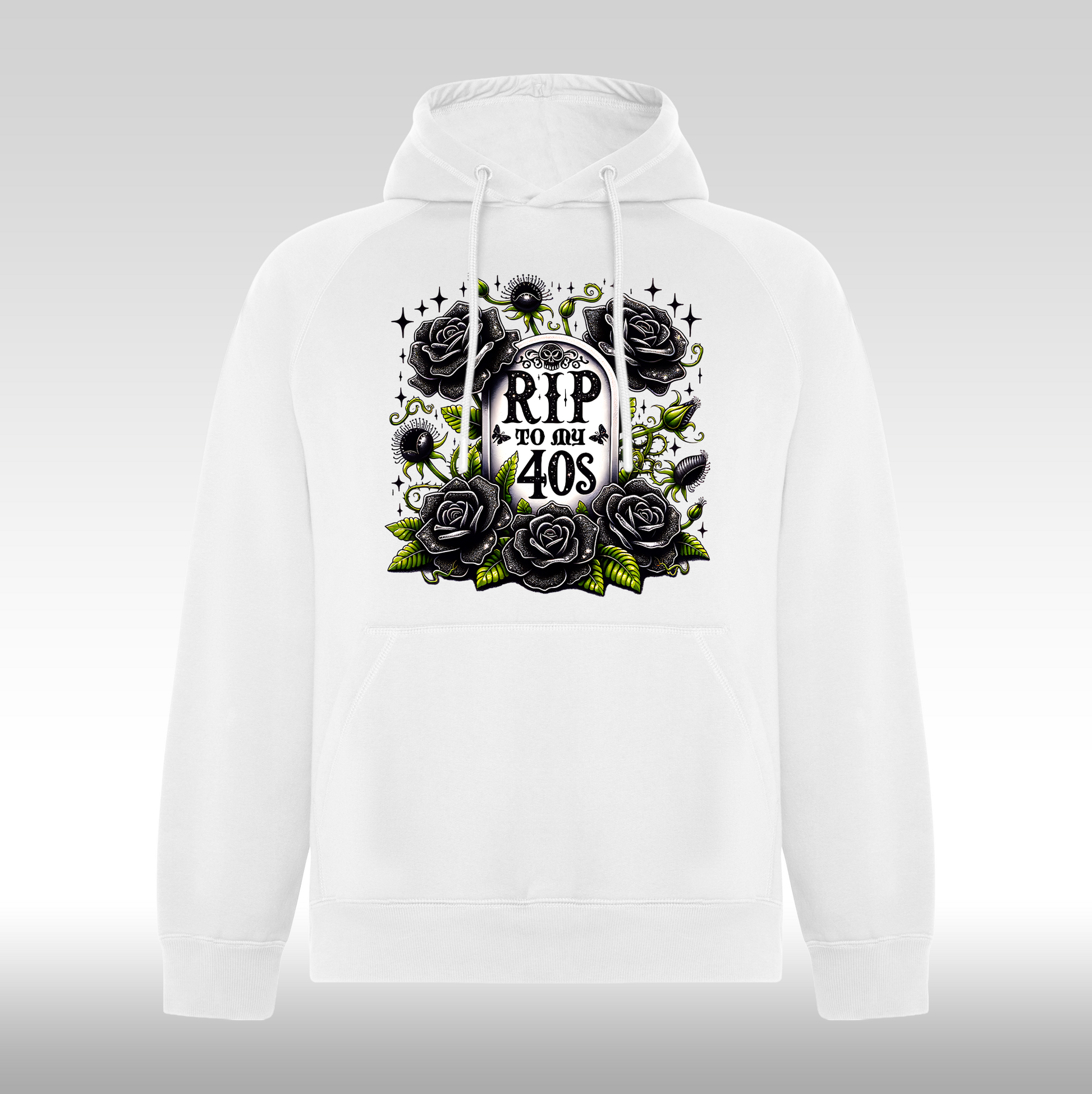 Hanorac alb personalizat Fata Dama urban "R.I.P. To My 40's" streetwear
