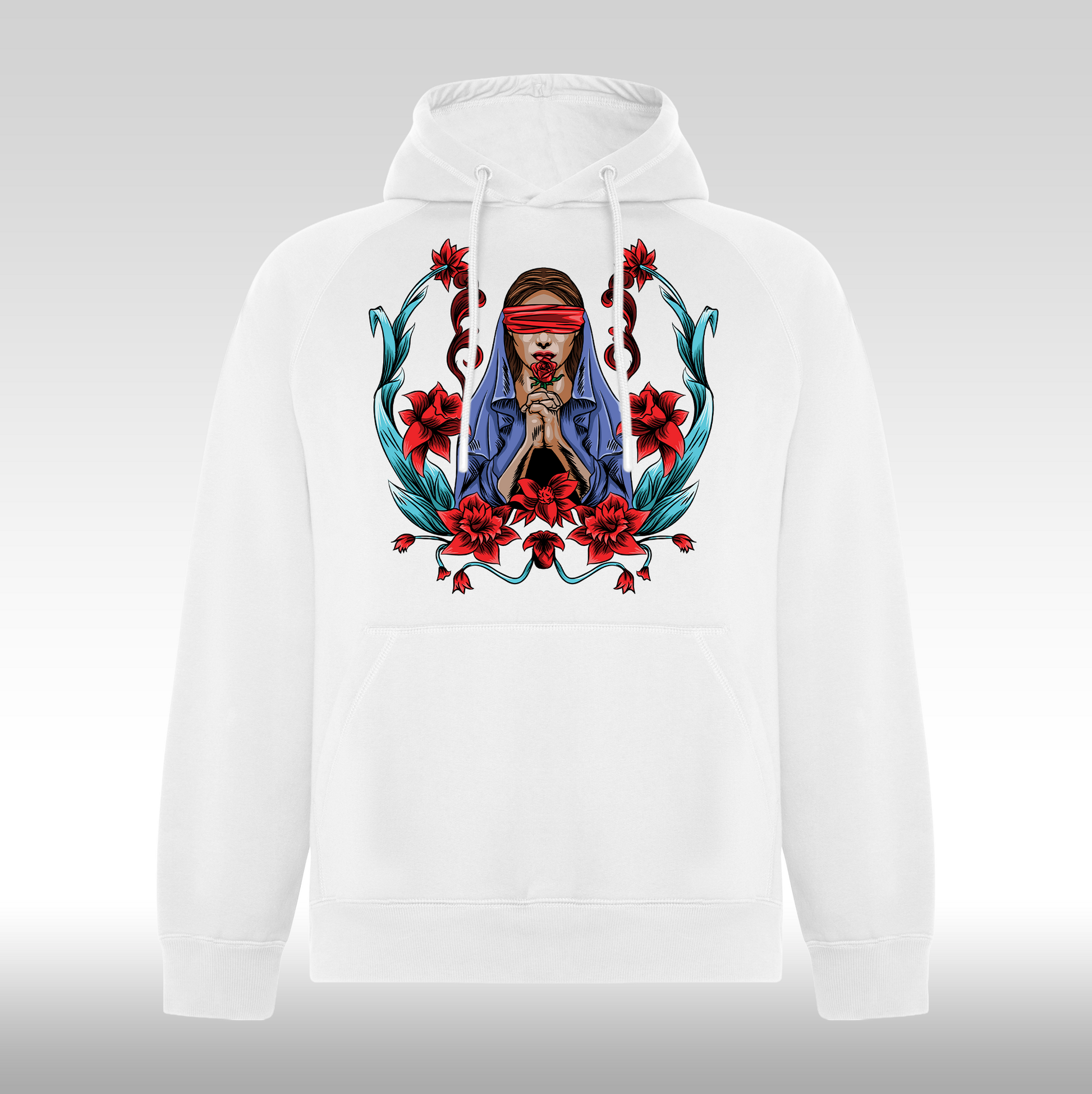 Hanorac alb personalizat Fata Dama urban "Red Faith" streetwear
