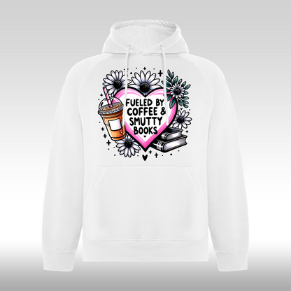 Hanorac alb personalizat Fata Dama cafea carti "Fueled By Coffe3 & Smutty Books" streetwear
