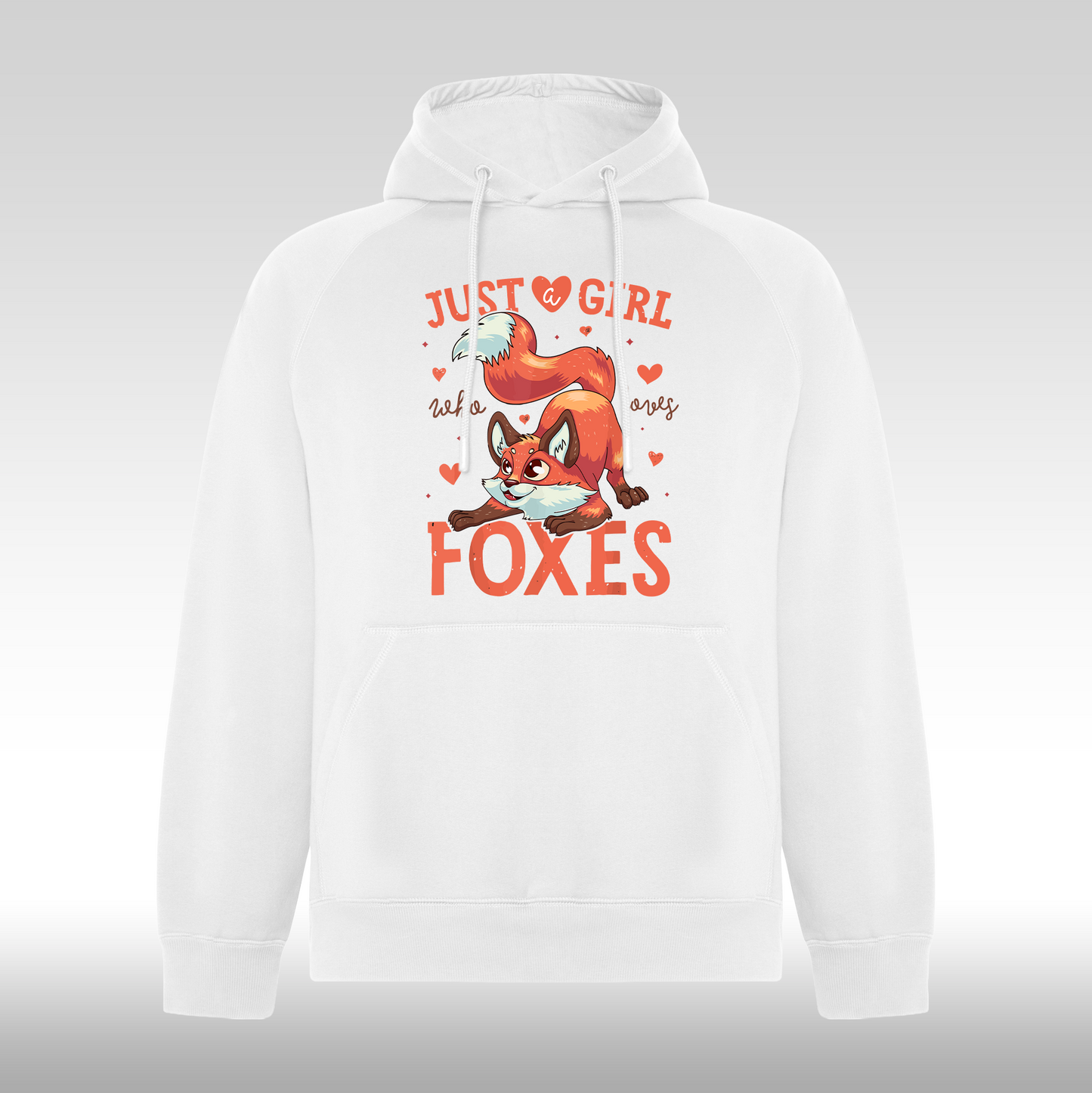 Hanorac alb personalizat Fata Dama vulpe "Just A Girl Who Loves Foxes" streetwear
