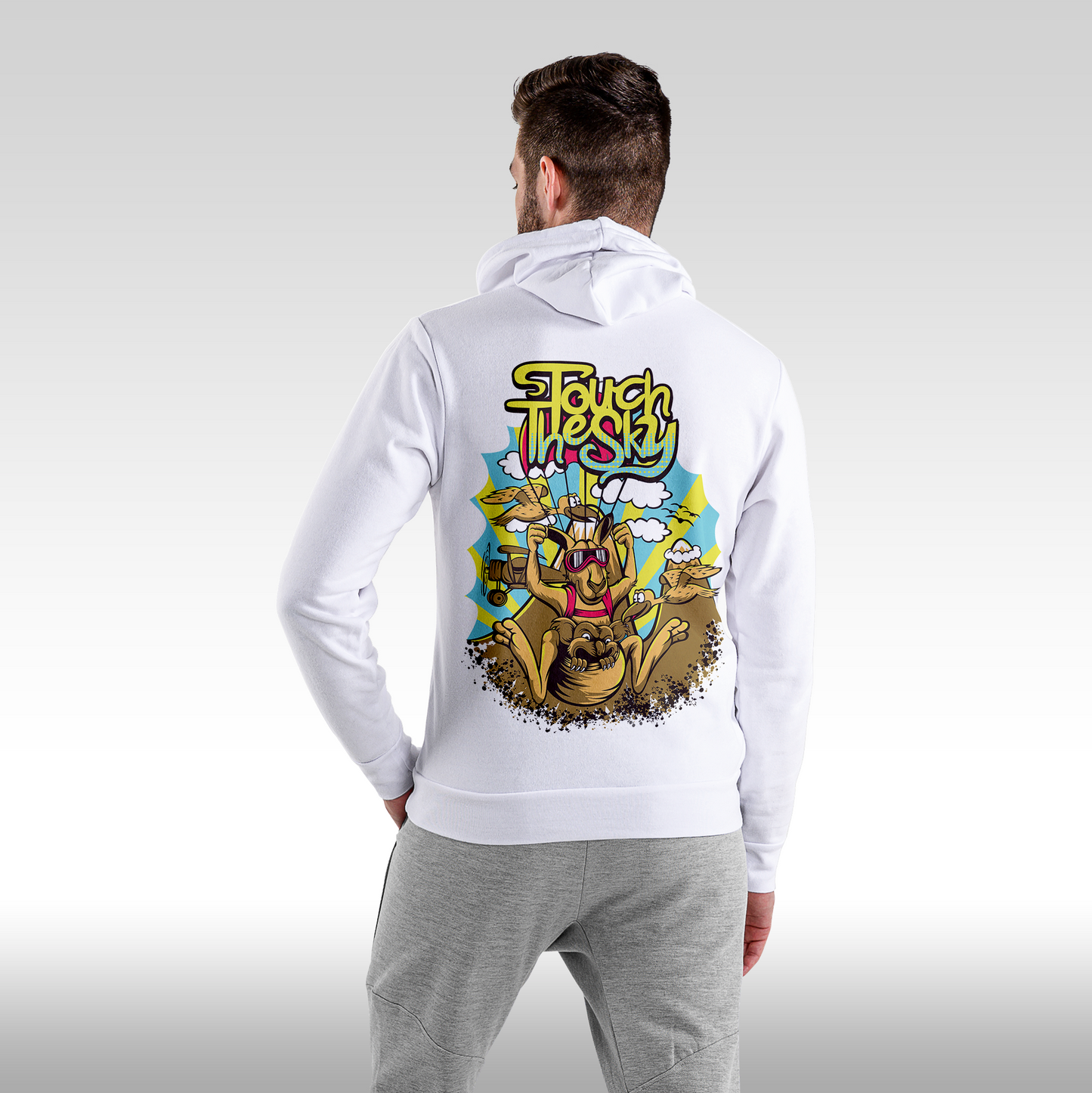 Hanorac alb personalizat spate barbat urban "touch The Sky" streetwear
