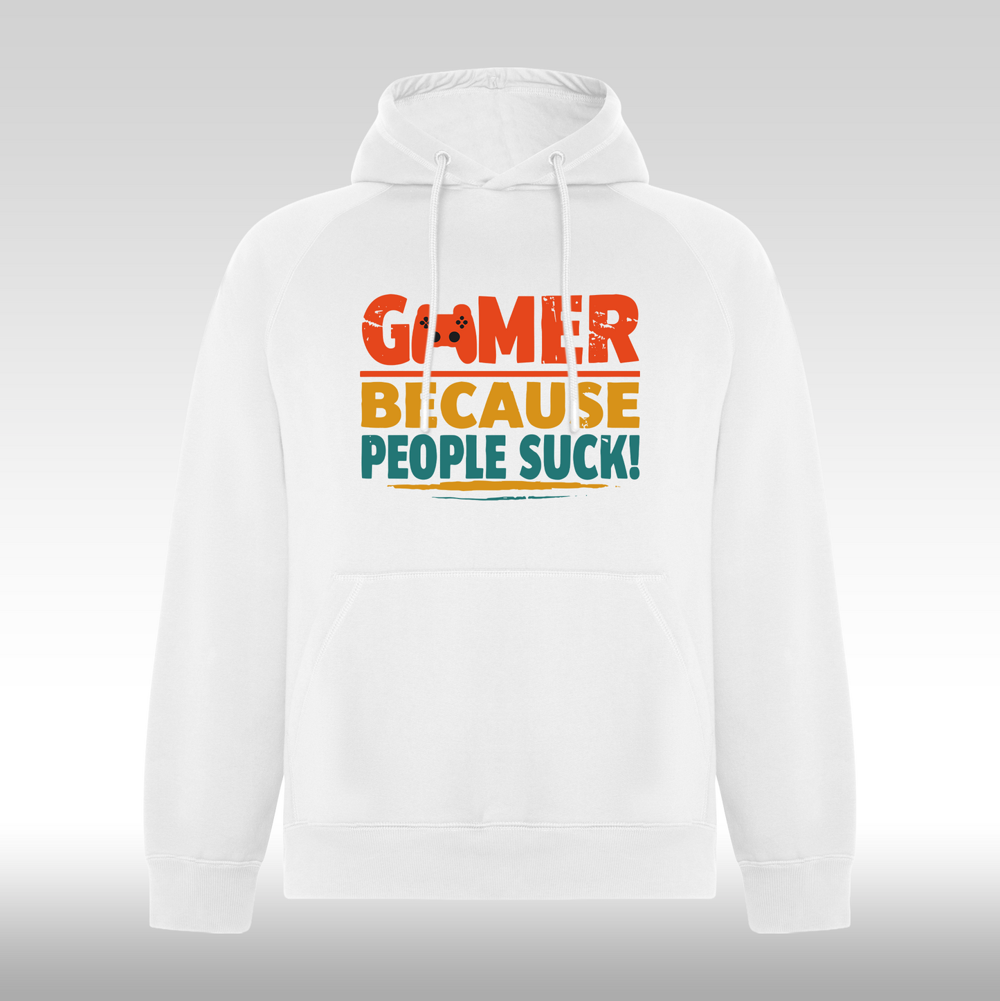 Hanorac alb personalizat gaming "Gamer Because People Suck" streetwear

