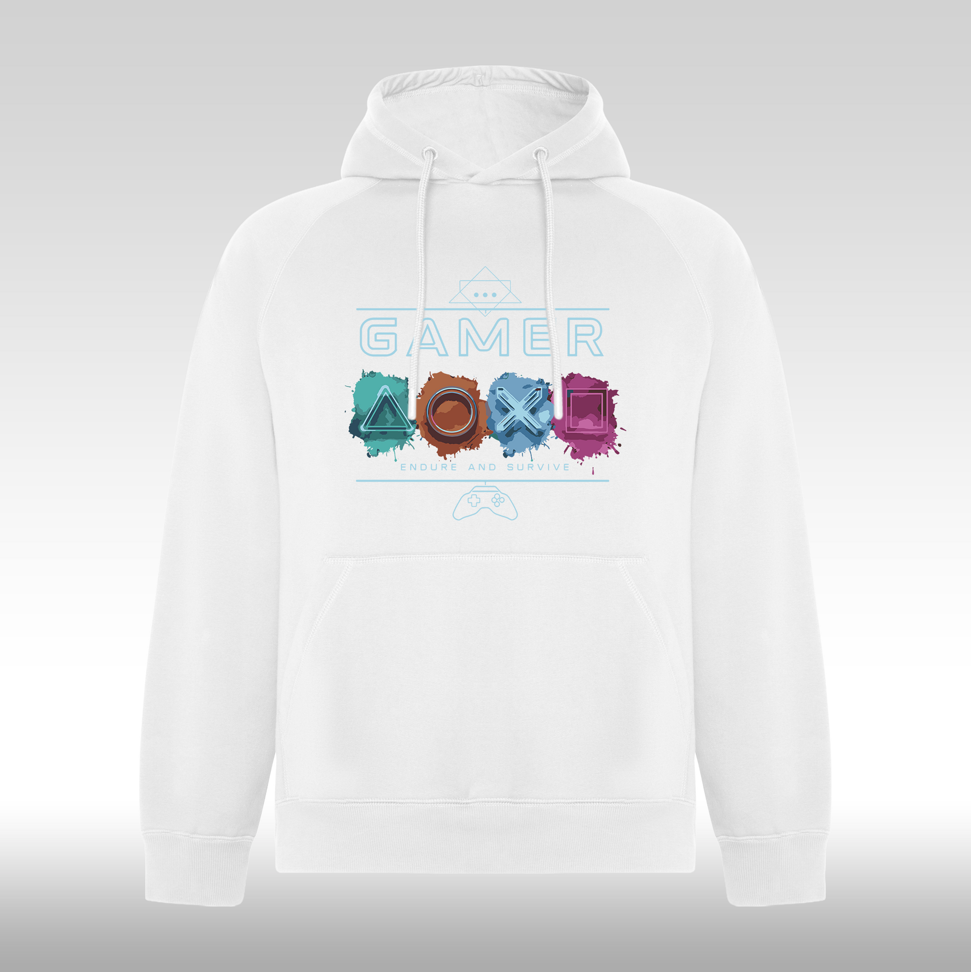 Hanorac alb personalizat gaming "Gamer Endure and Survive" streetwear
