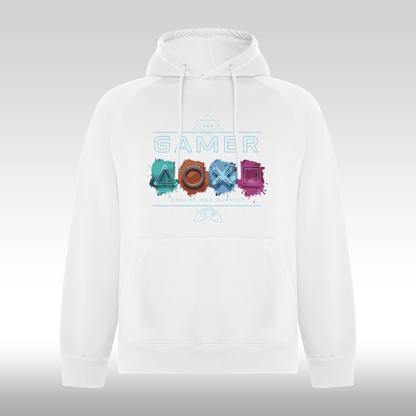 Hanorac alb personalizat gaming "Gamer Endure and Survive" streetwear
