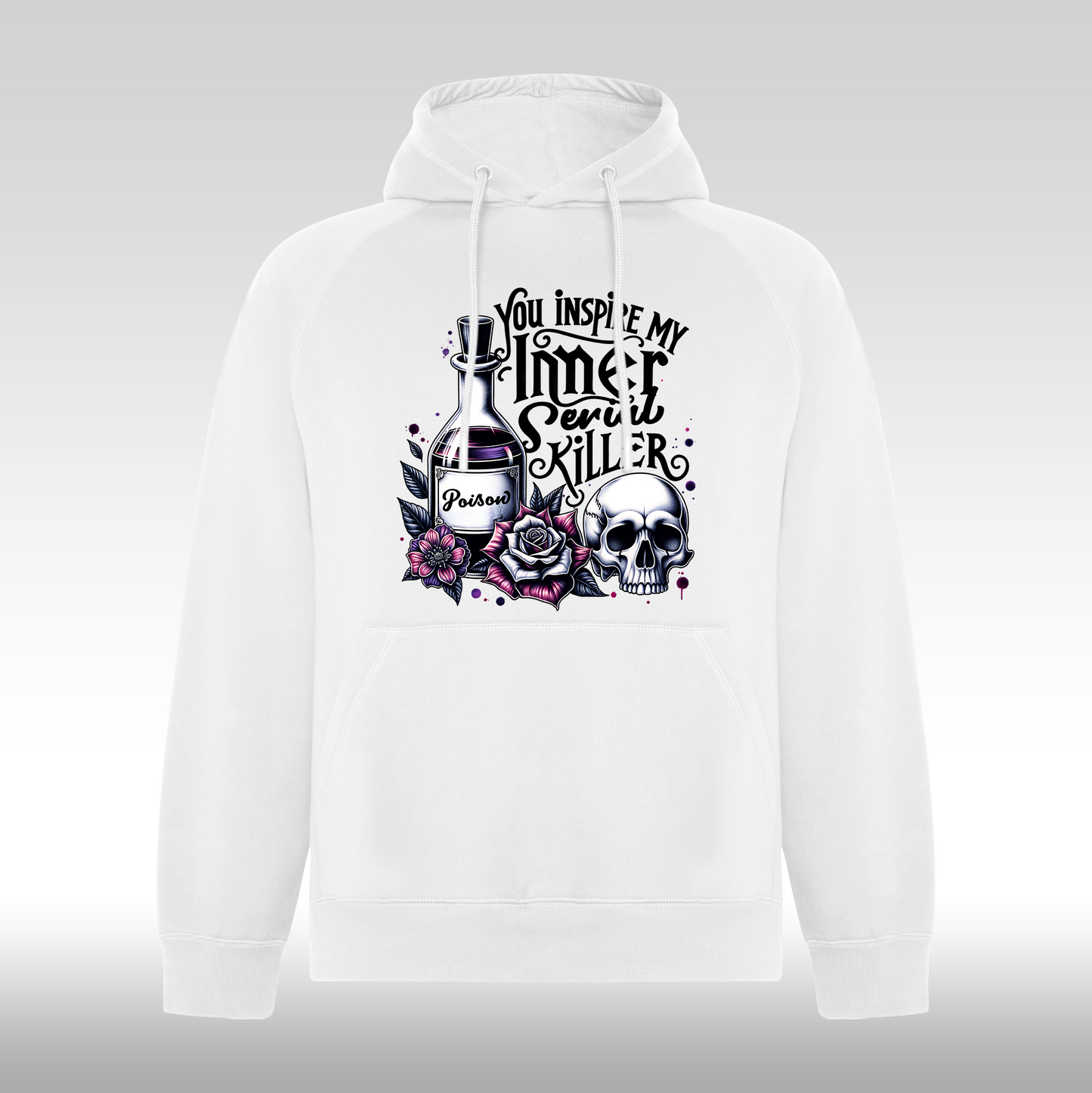 Hanorac alb personalizat mesaj "You Inspire My Inner Serial Killer" streetwear
