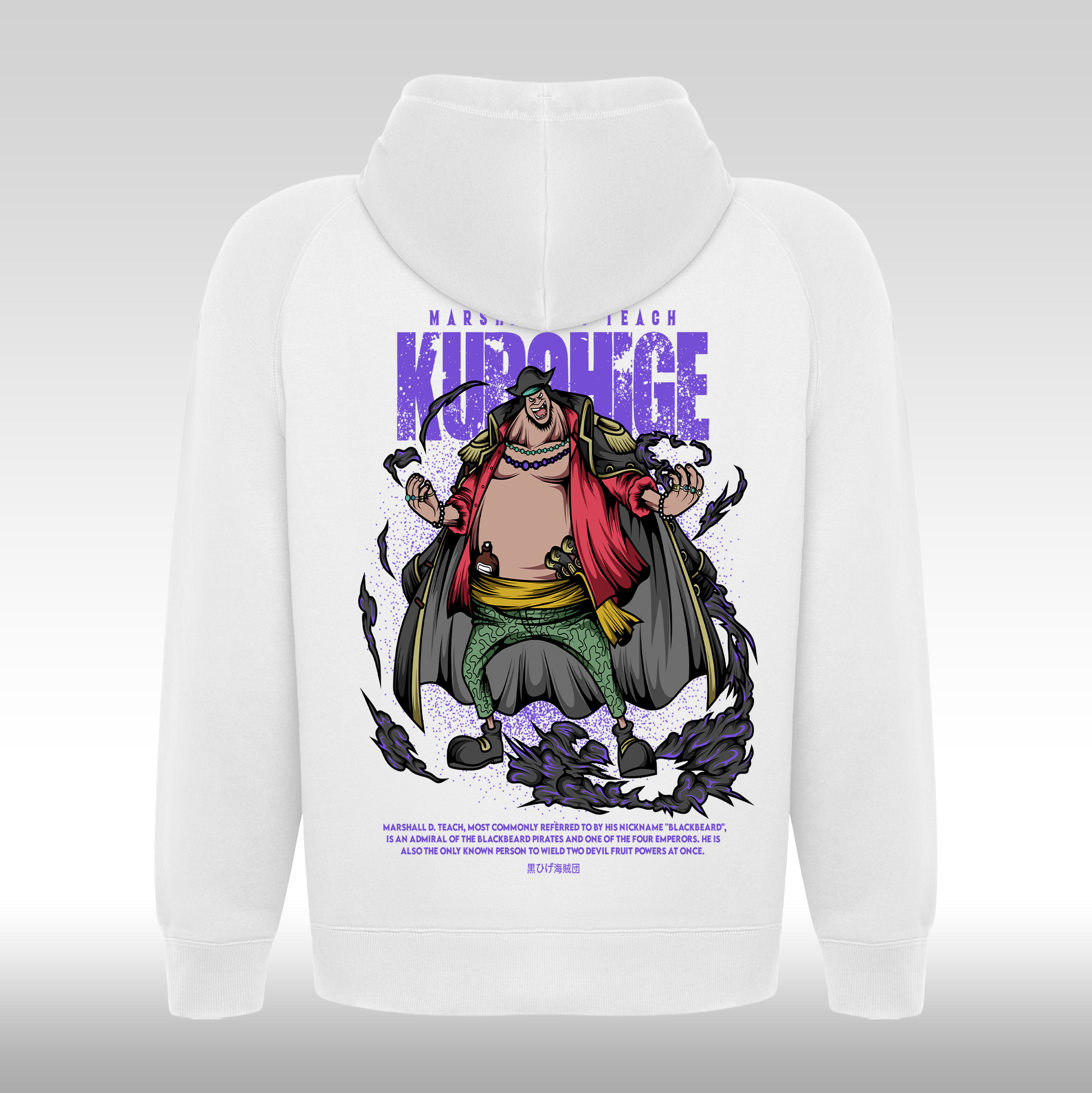 Hanorac alb personalizat spate anime "Blackbeard" streetwear

