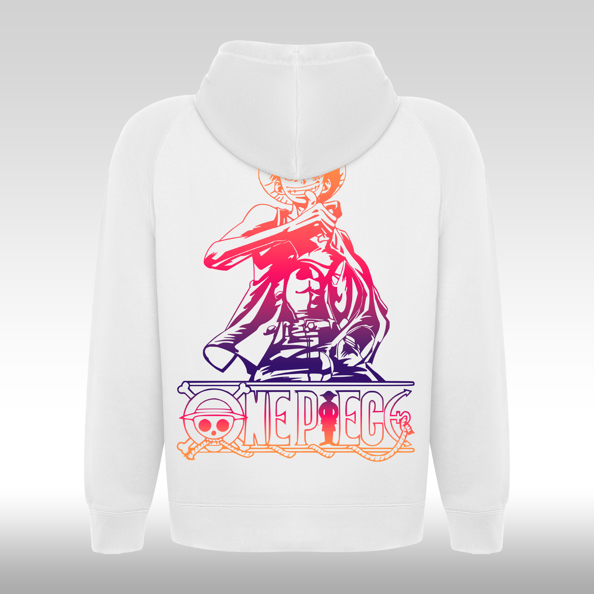 Hanorac alb personalizat spate anime "Monkey D Luffy" streetwear
