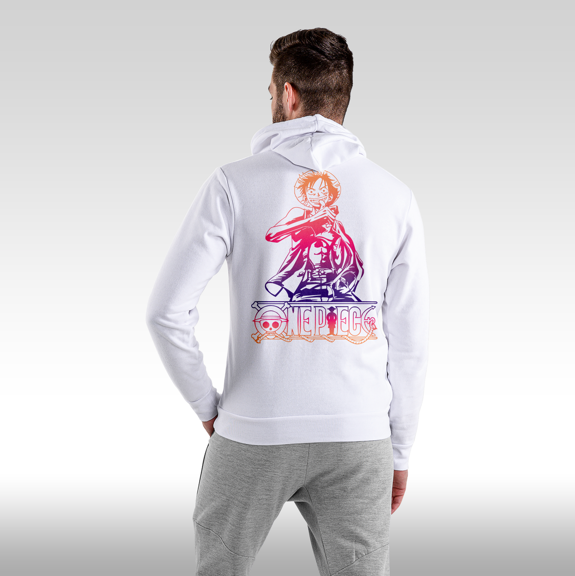 Hanorac alb personalizat spate barbat anime "Monkey D Luffy" streetwear
