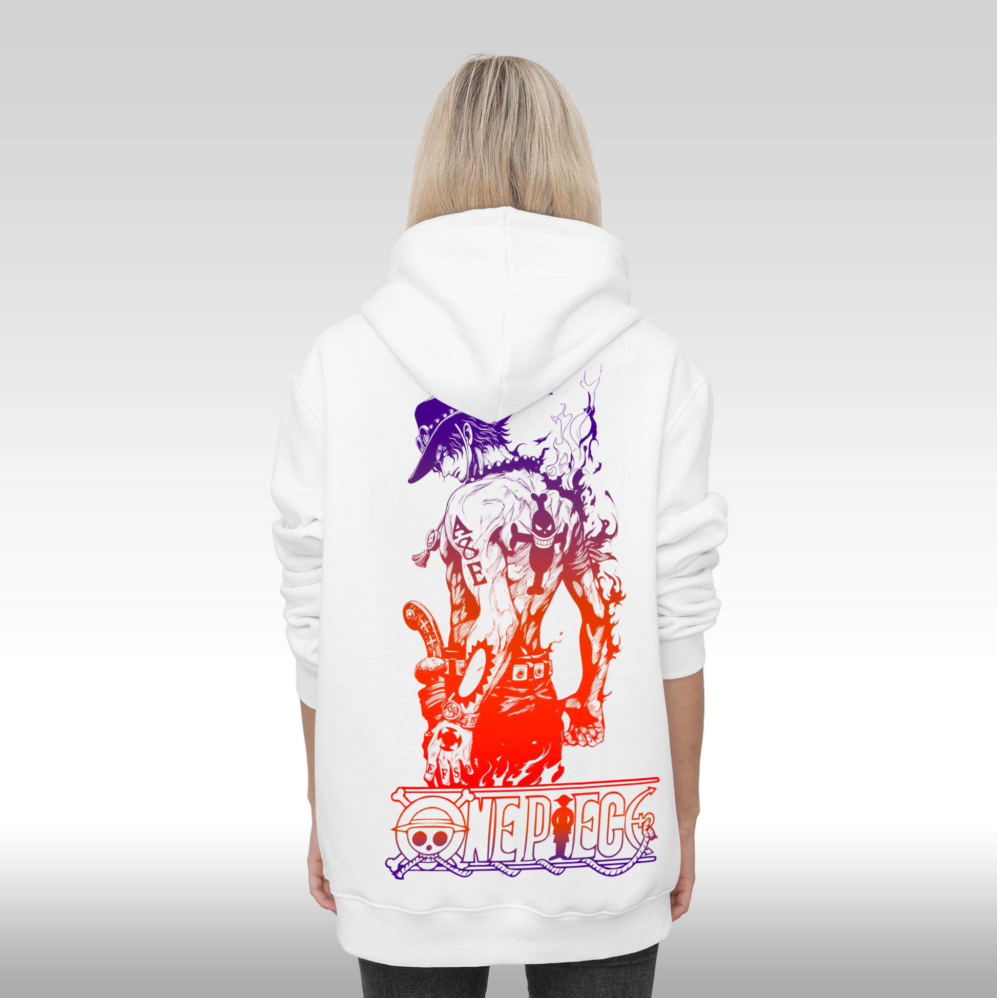 Hanorac alb personalizat spate Dama anime "Ace" streetwear
