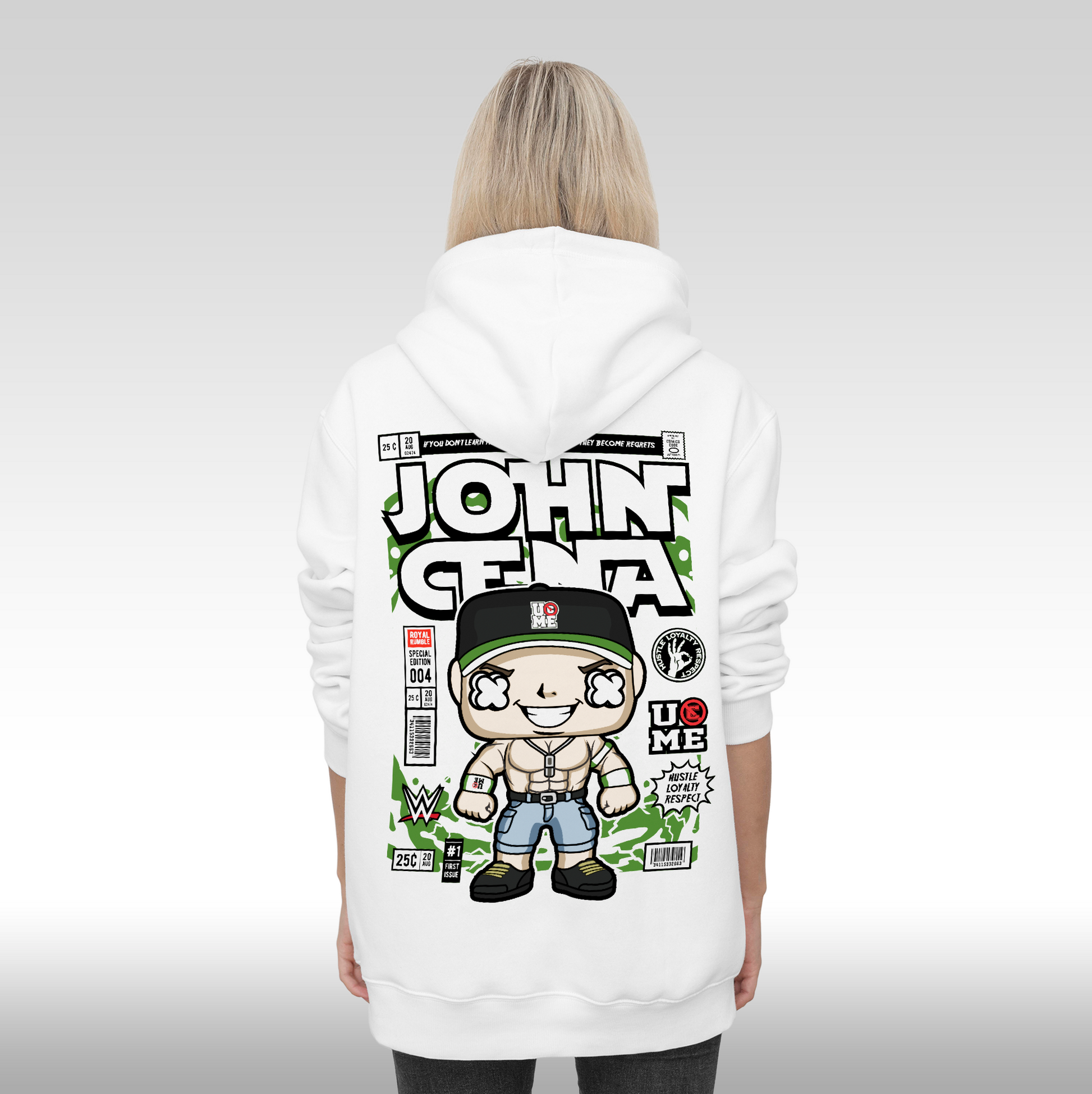 Hanorac alb personalizat spate Dama urban "John Cena" streetwear
