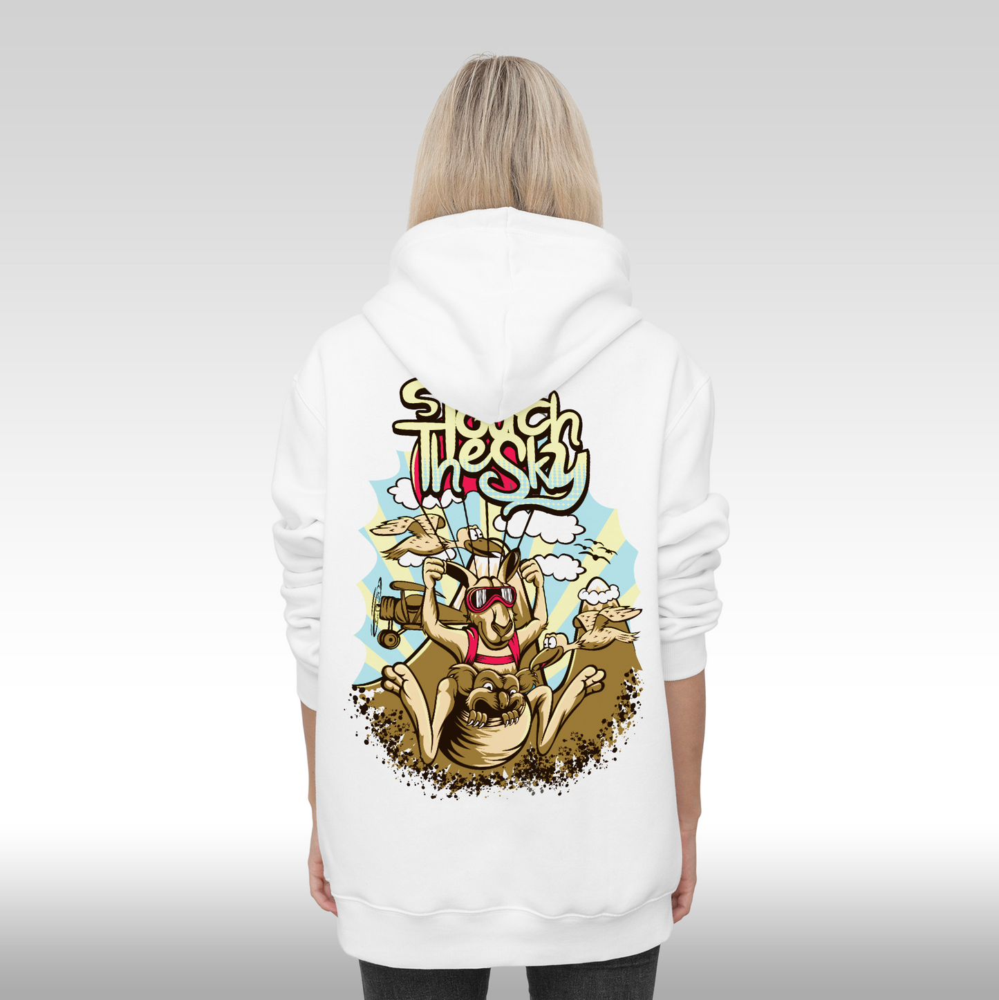 Hanorac alb personalizat spate Dama urban "touch The Sky" streetwear
