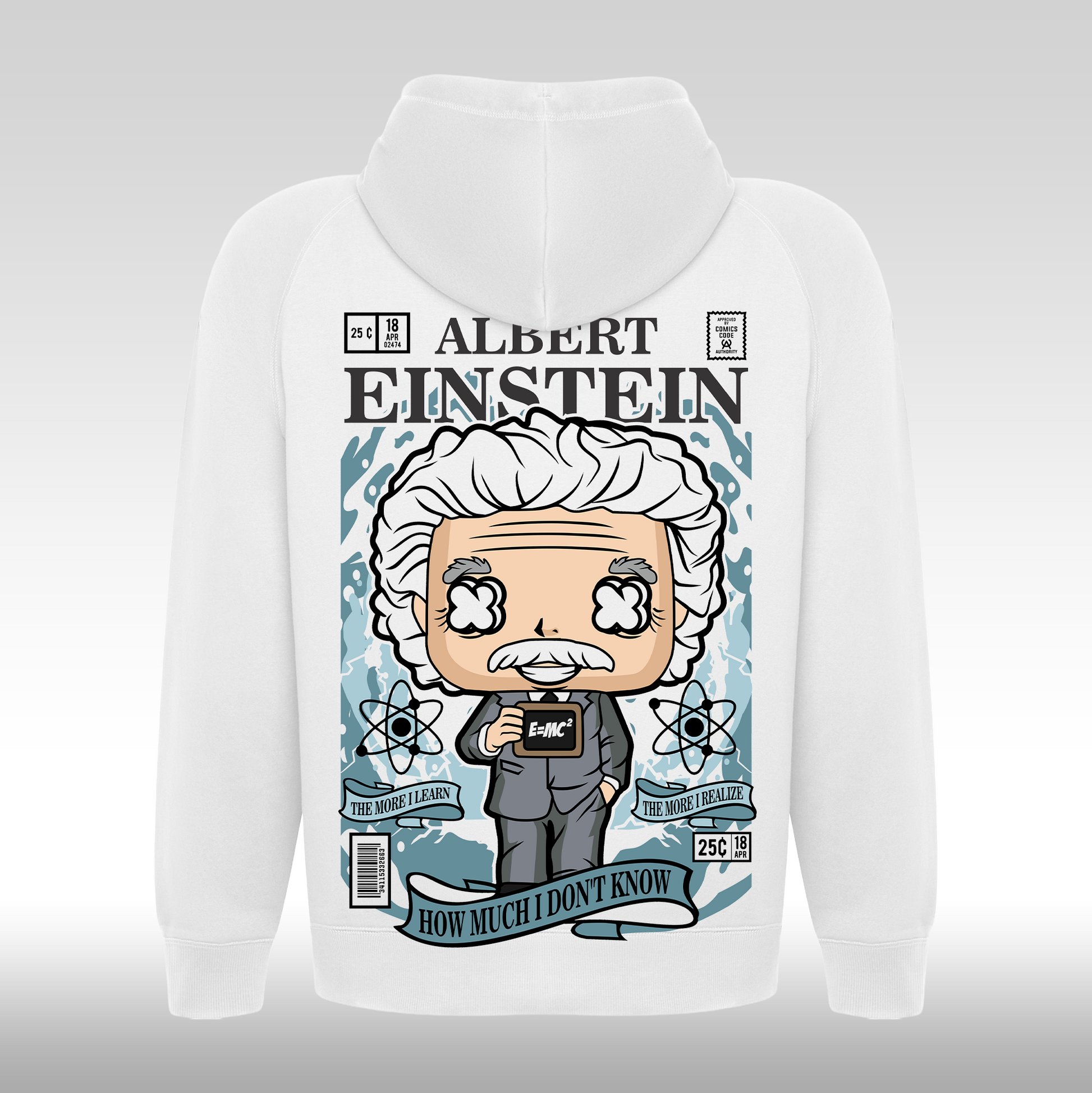 Hanorac alb personalizat spate  urban "Albert Einstein" streetwear
