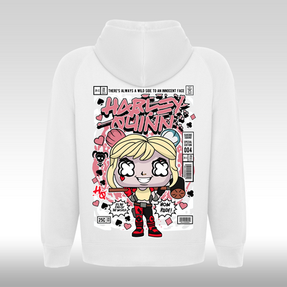 Hanorac alb personalizat spate urban "Harley Quinn" streetwear
