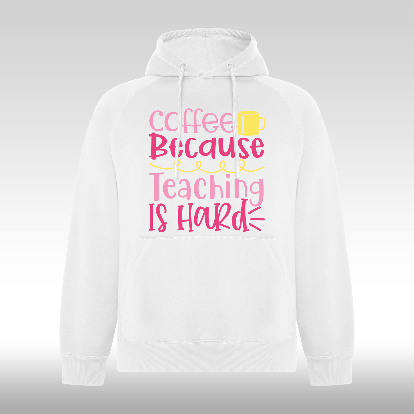 Hanorac alb personalizat urban "Coffee Because Teaching Is Hard" streetwear
