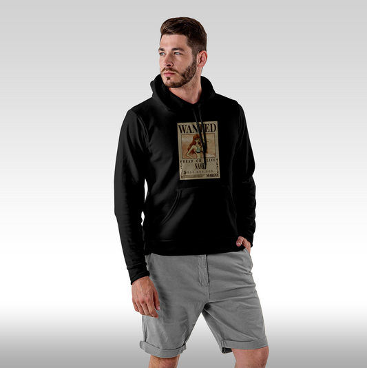 Hanorac negru personalizat Fata barbat anime "WANTED : Nami" streetwear
