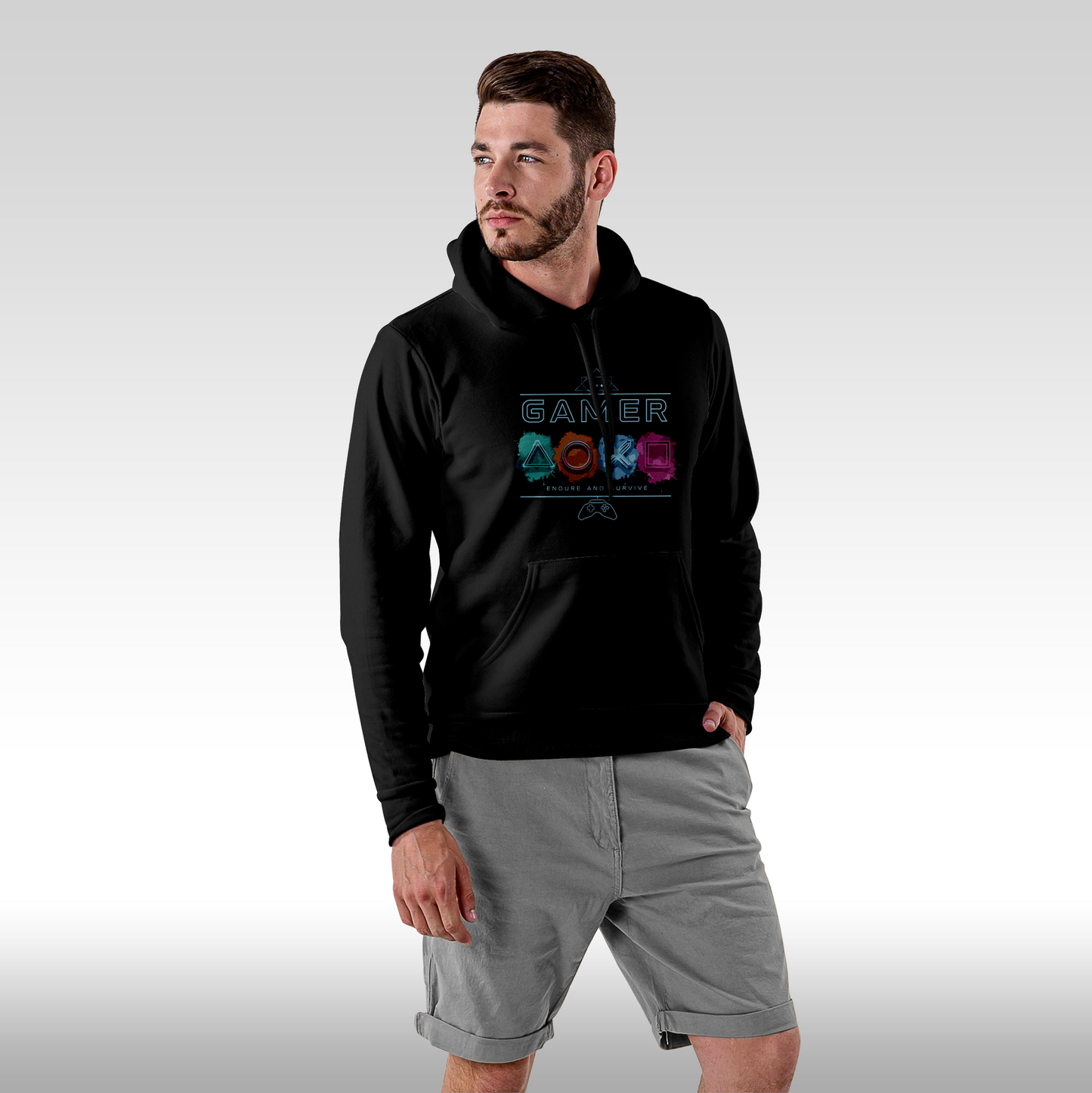 Hanorac negru personalizat Fata barbat gaming "Gamer Endure and Survive" streetwear

