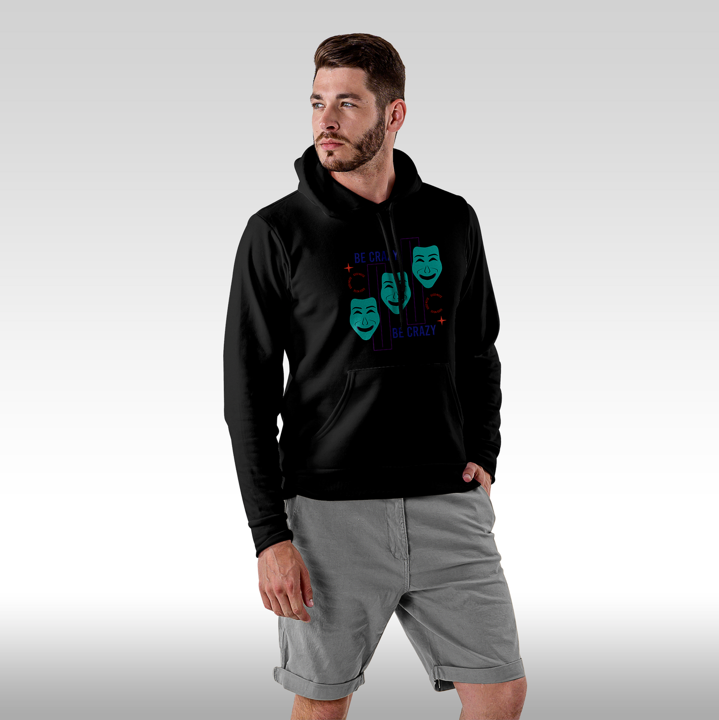 Hanorac negru personalizat Fata barbat urban "Be Crazy" streetwear
