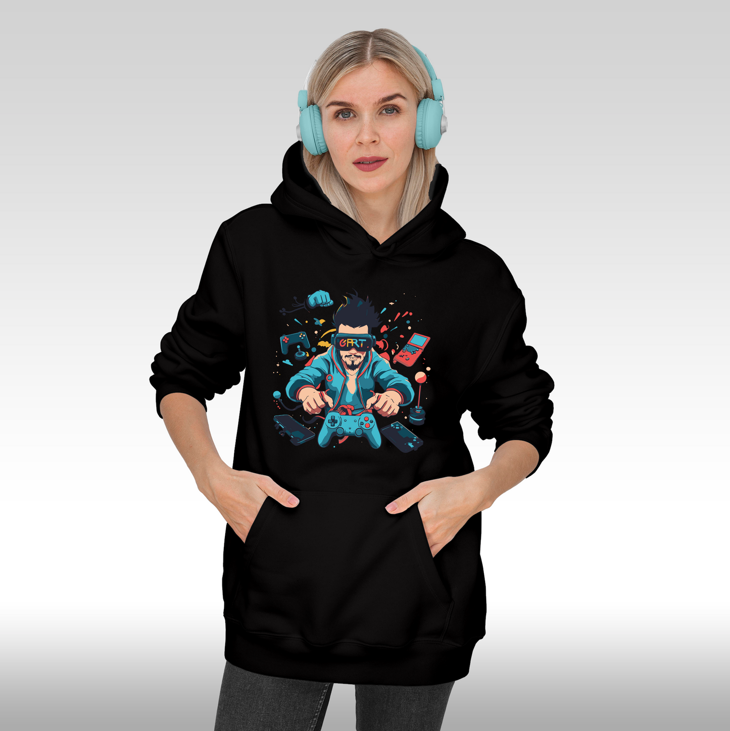 Hanorac negru personalizat Fata Dama gaming "G-Art" streetwear
