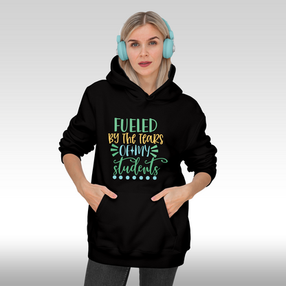 Hanorac negru personalizat Fata Dama mesaj "Fueled By The Tears Of My Students" streetwear
