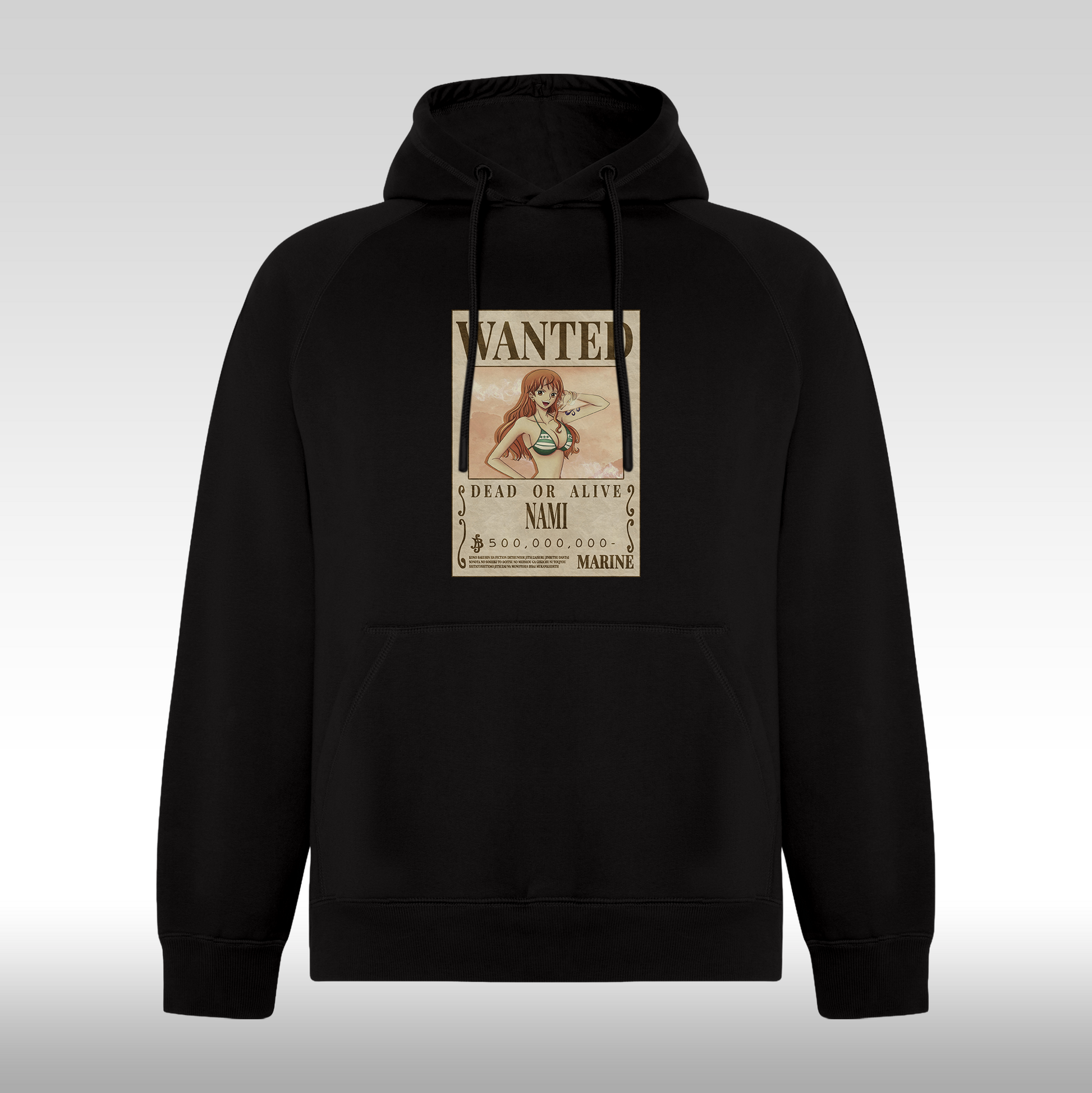 Hanorac negru personalizat anime "WANTED : Nami" streetwear
