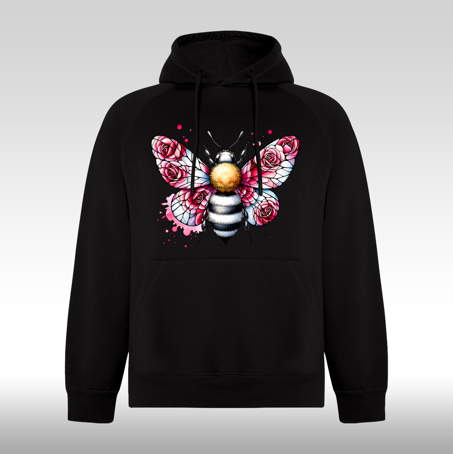 Hanorac negru personalizat Fata Dama albina "Floral Buzz" streetwear
