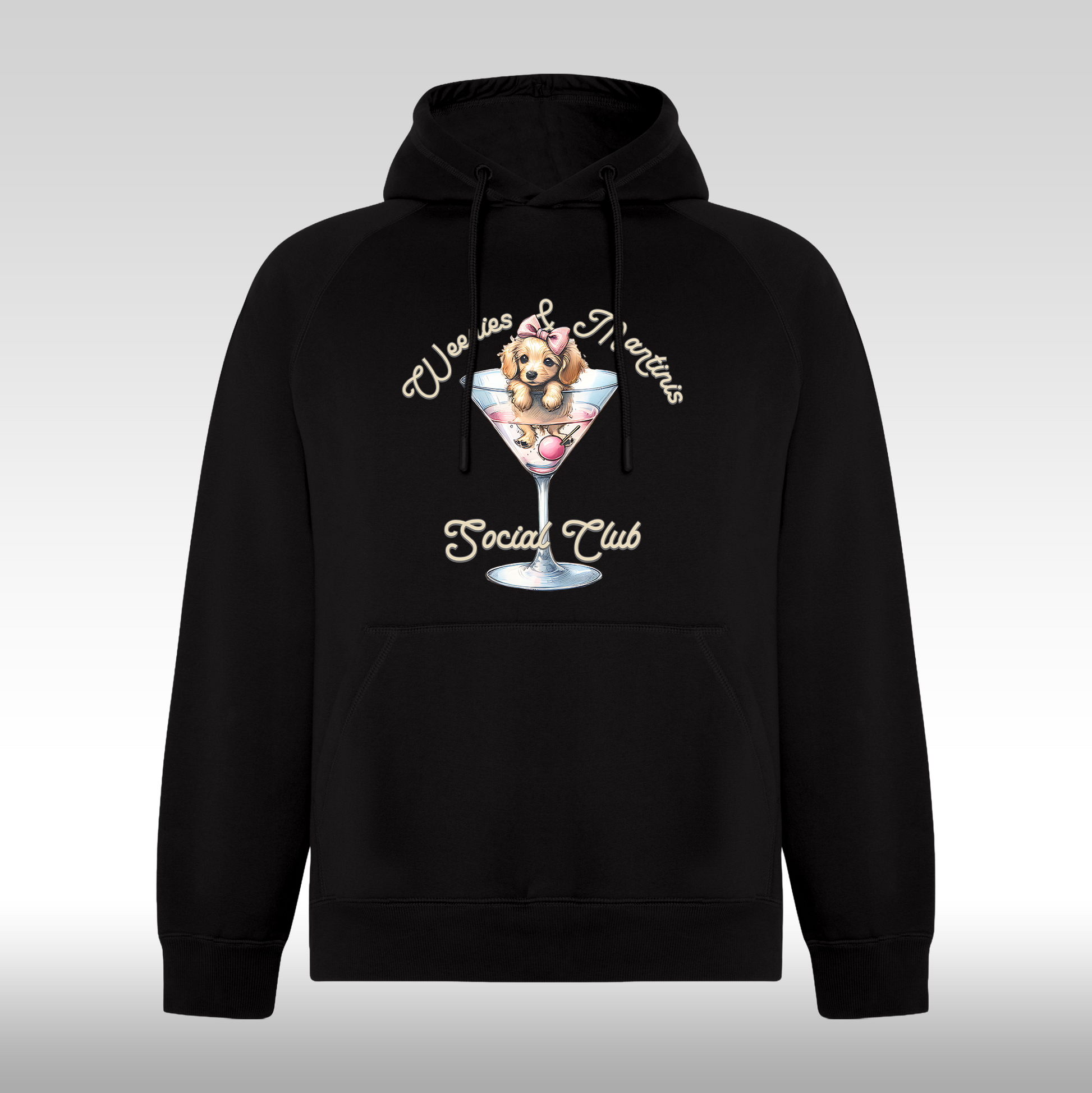 Hanorac negru personalizat Fata Dama catel "Weenies & Martinis Social Club" streetwear
