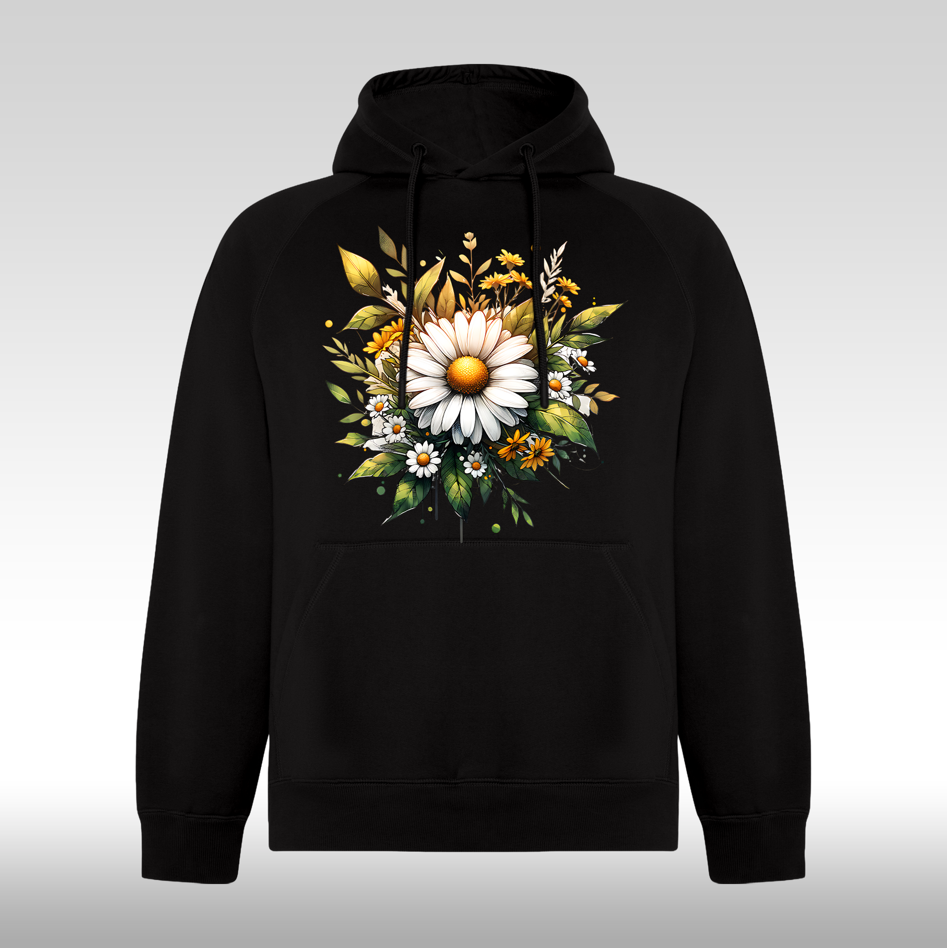 Hanorac negru personalizat Fata Dama flori "Golden Daisy" streetwear
