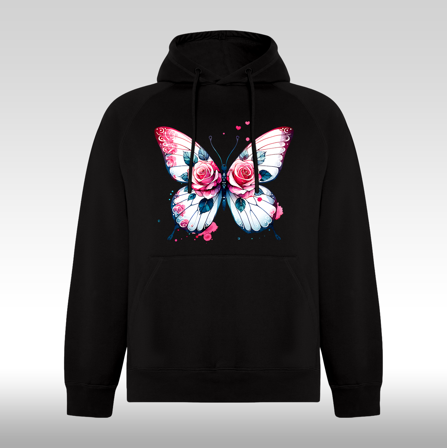 Hanorac negru personalizat Fata Dama fluture "Pink Wings" streetwear
