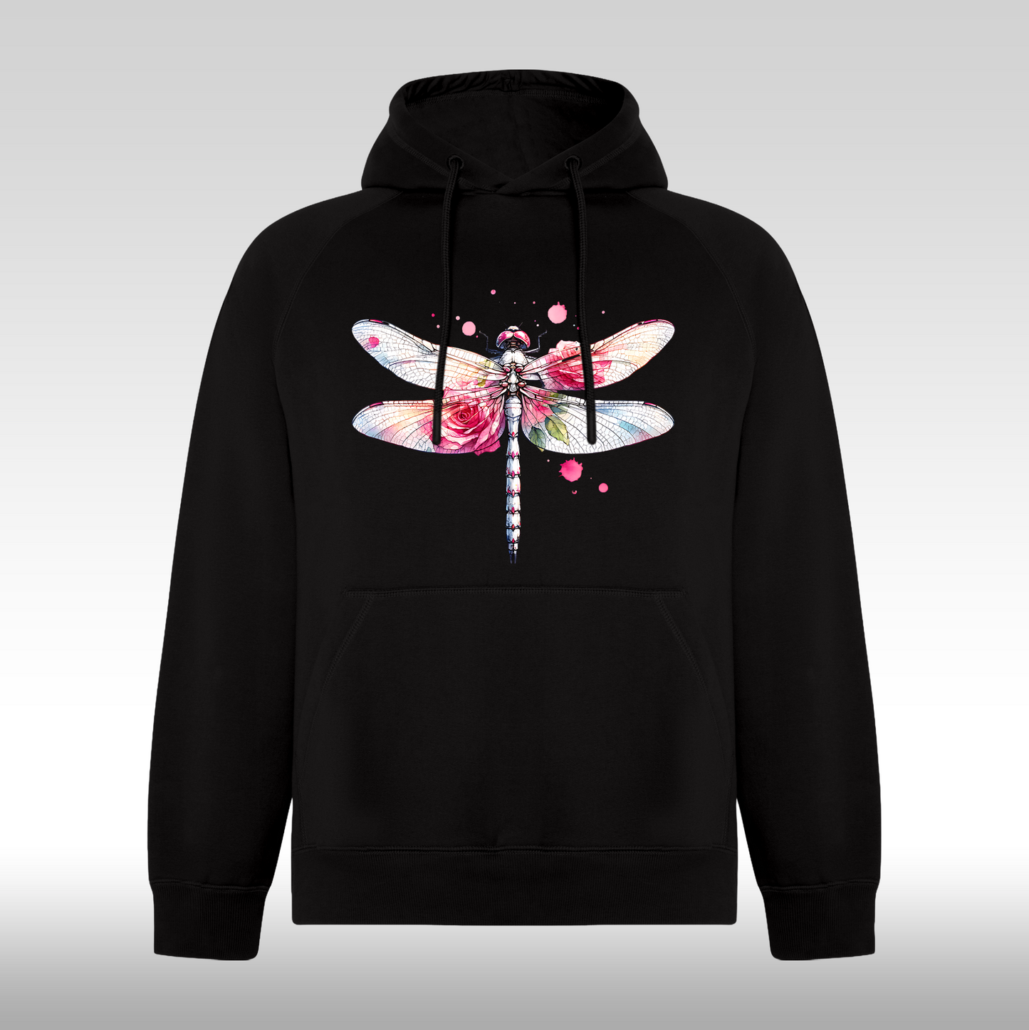 Hanorac negru personalizat Fata Dama libelula "Rose Dragonfly" streetwear
