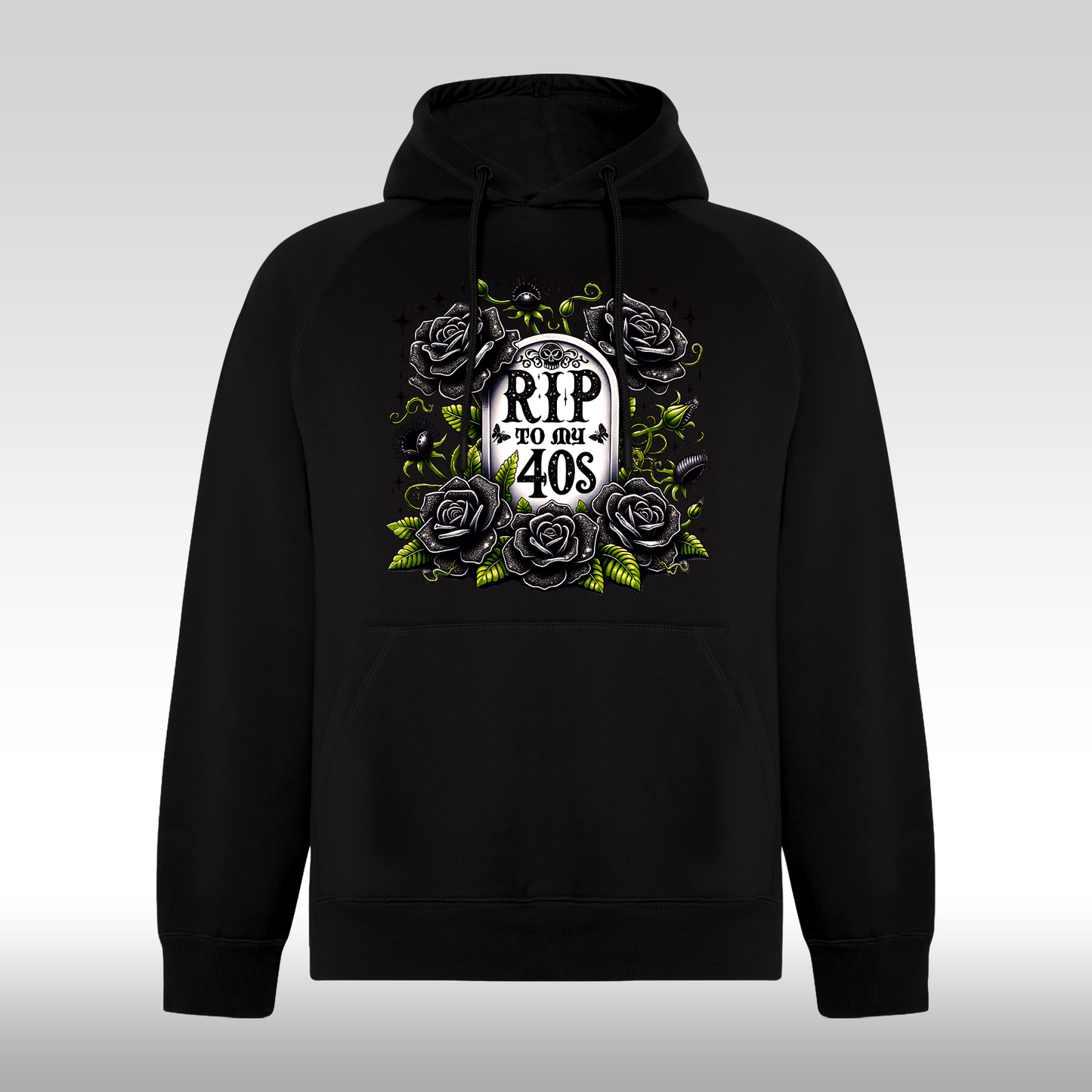 Hanorac negru personalizat Fata Dama urban "R.I.P. To My 40's" streetwear
