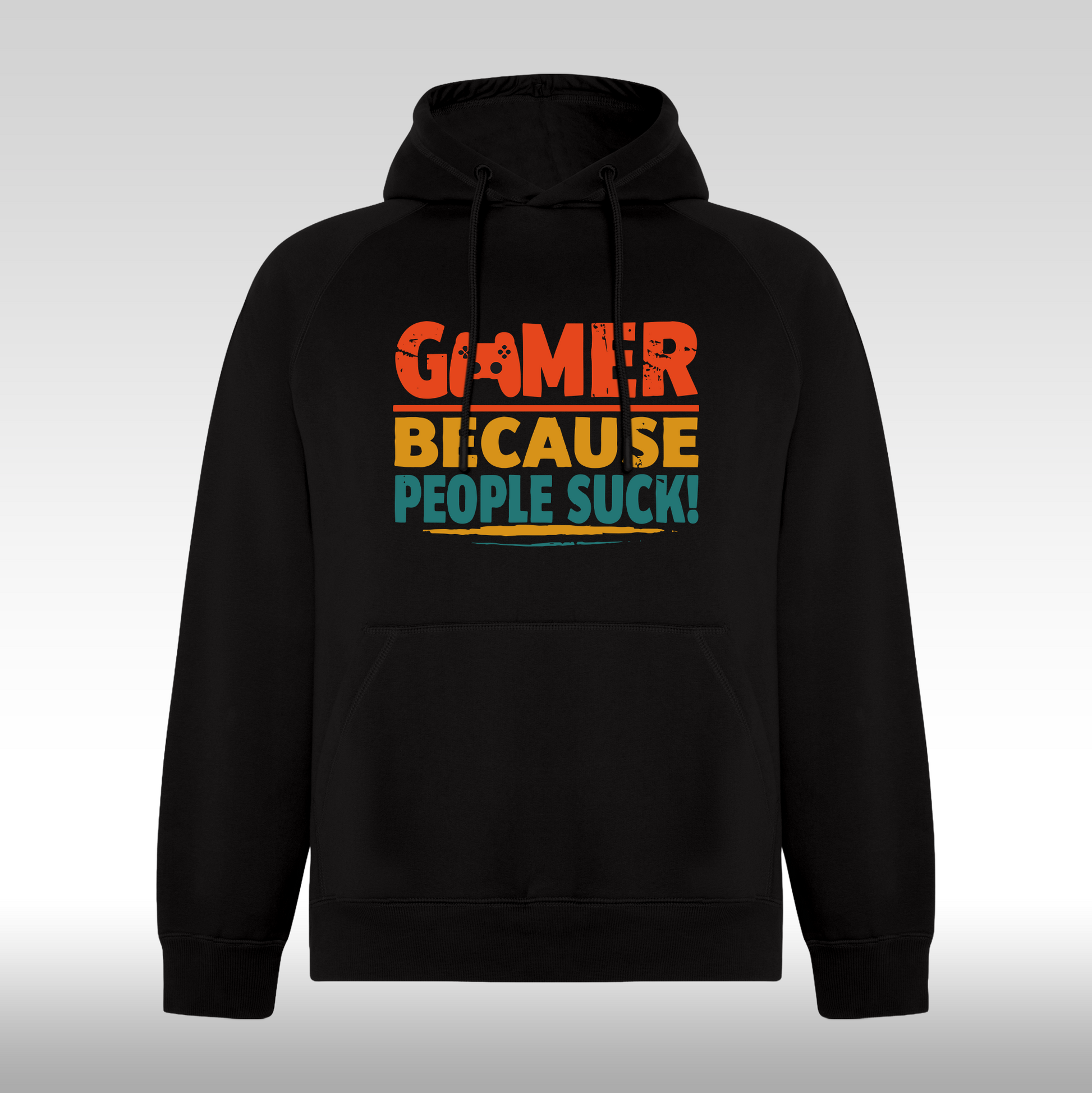 Hanorac negru personalizat gaming "Gamer Because People Suck" streetwear
