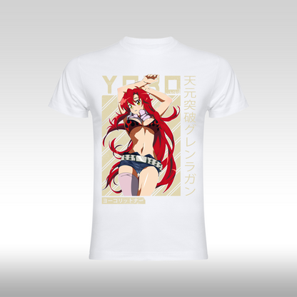 Tricou alb personalizat anime cu Yoko Littner din Gurren Lagann, din bumbac 100%, stil streetwear